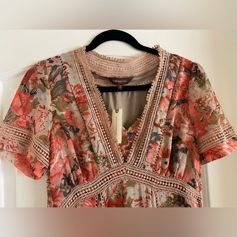 NWT -Anthropologie Ranna Gill Rose Bouquet Dress - size 2 - Picture 7 of 11